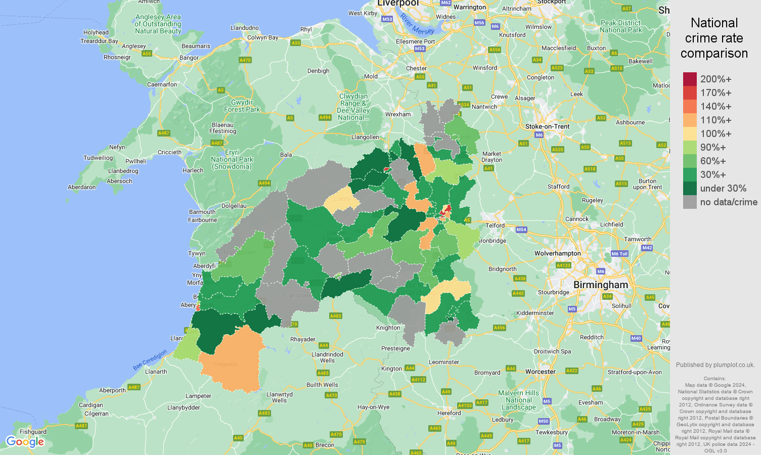 Shrewsbury possession of weapons crime rate comparison map