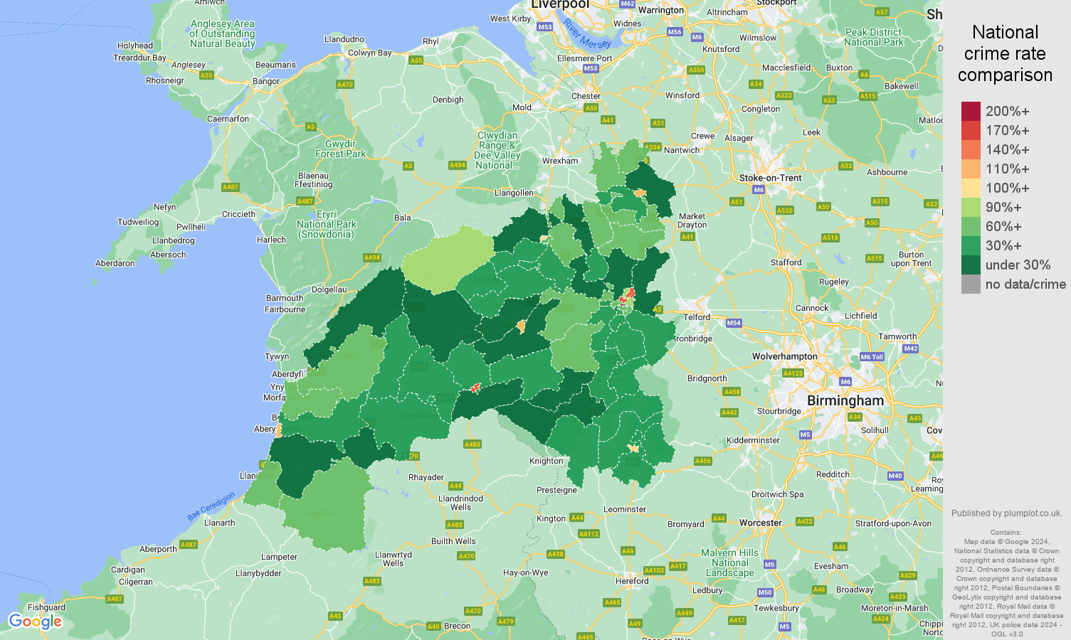 Shrewsbury public order crime rate comparison map