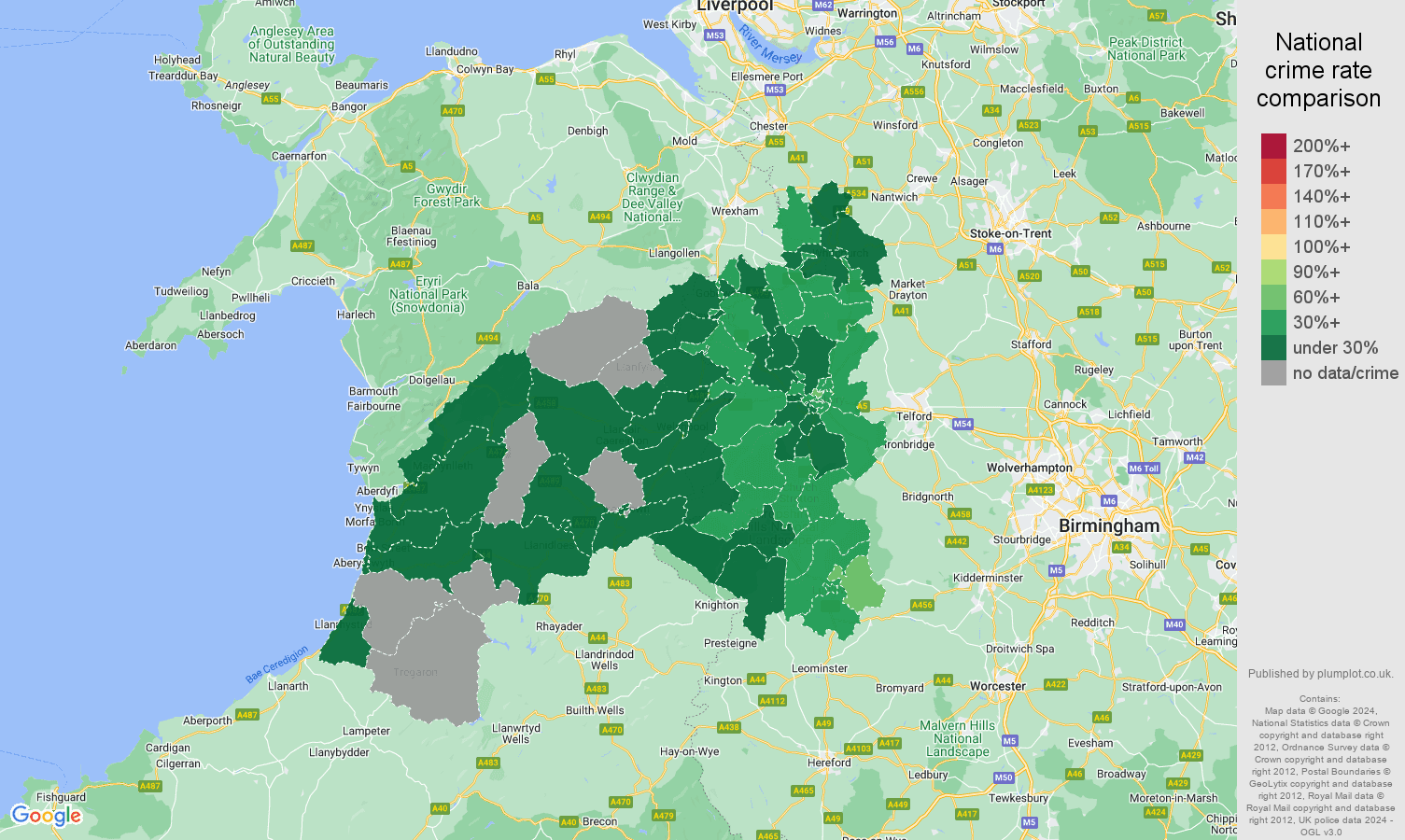 Shrewsbury vehicle crime rate comparison map