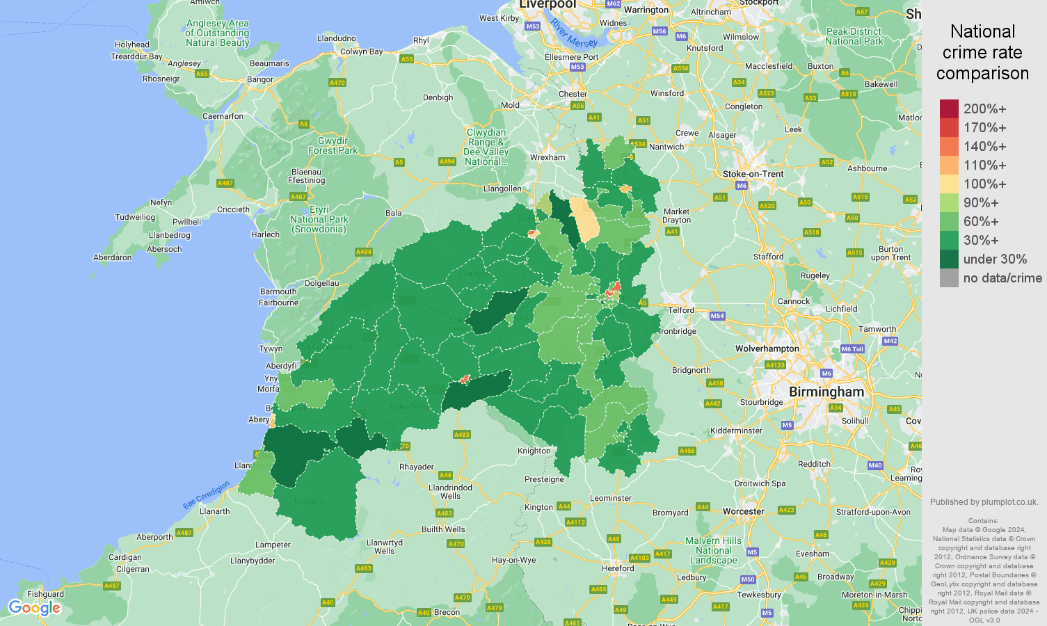 Shrewsbury violent crime rate comparison map