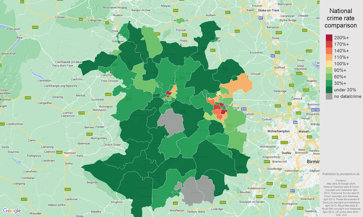 Shropshire drugs crime rate comparison map
