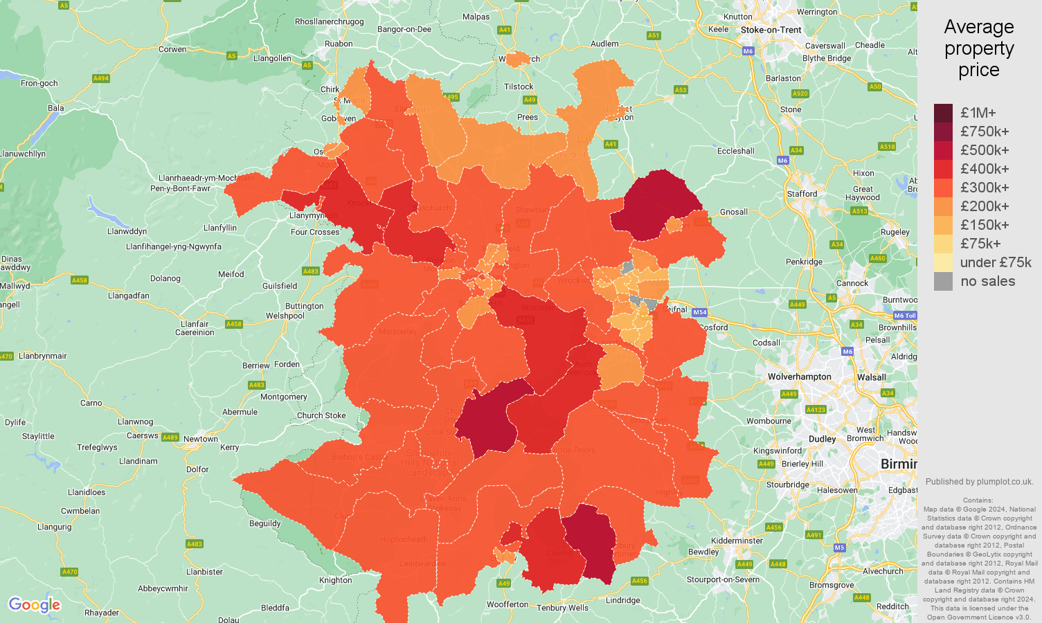 Shropshire house prices map