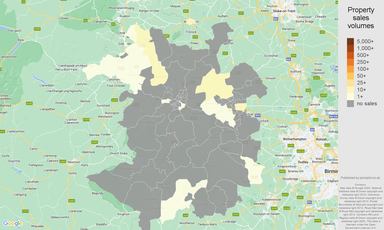 Shropshire map of sales of new properties