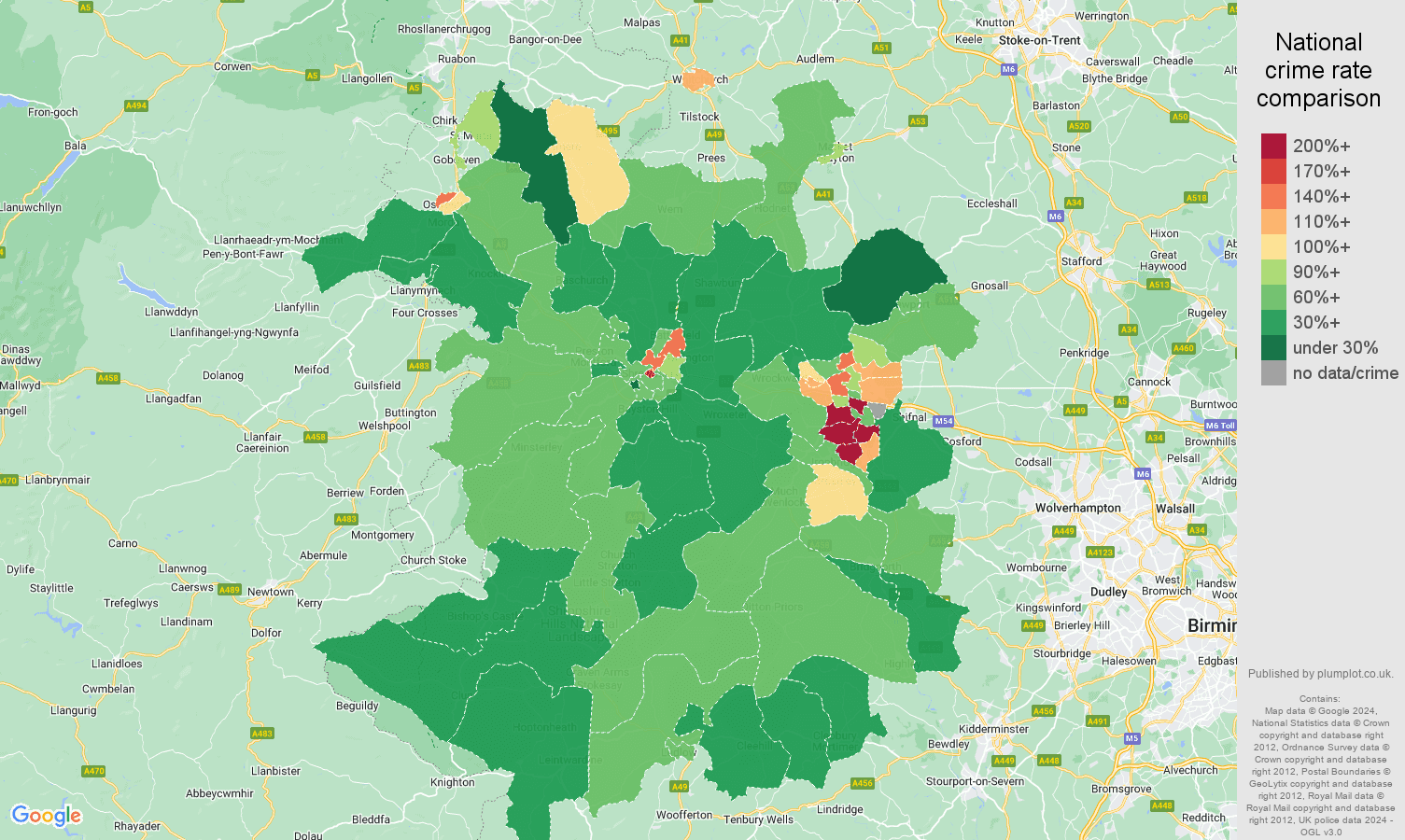 Shropshire violent crime rate comparison map