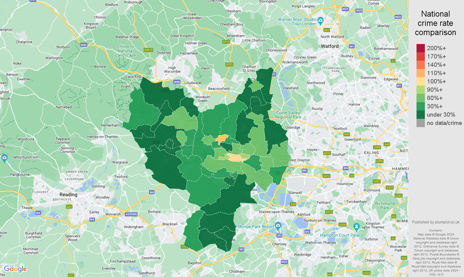 Slough antisocial behaviour crime rate comparison map