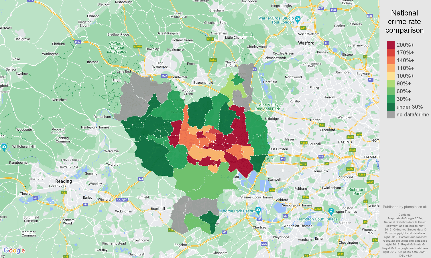 Slough bicycle theft crime rate comparison map