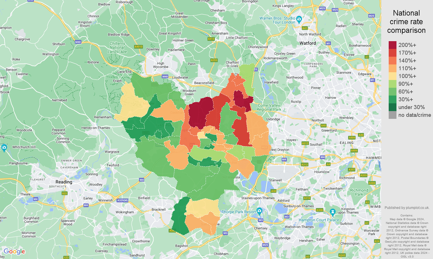 Slough burglary crime rate comparison map