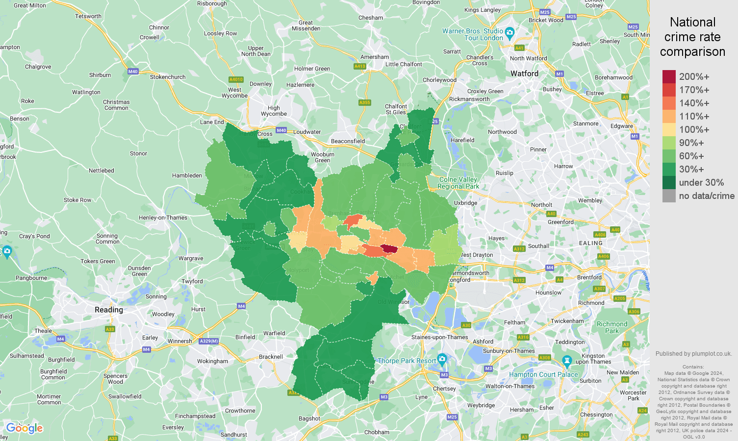 Slough crime rate comparison map