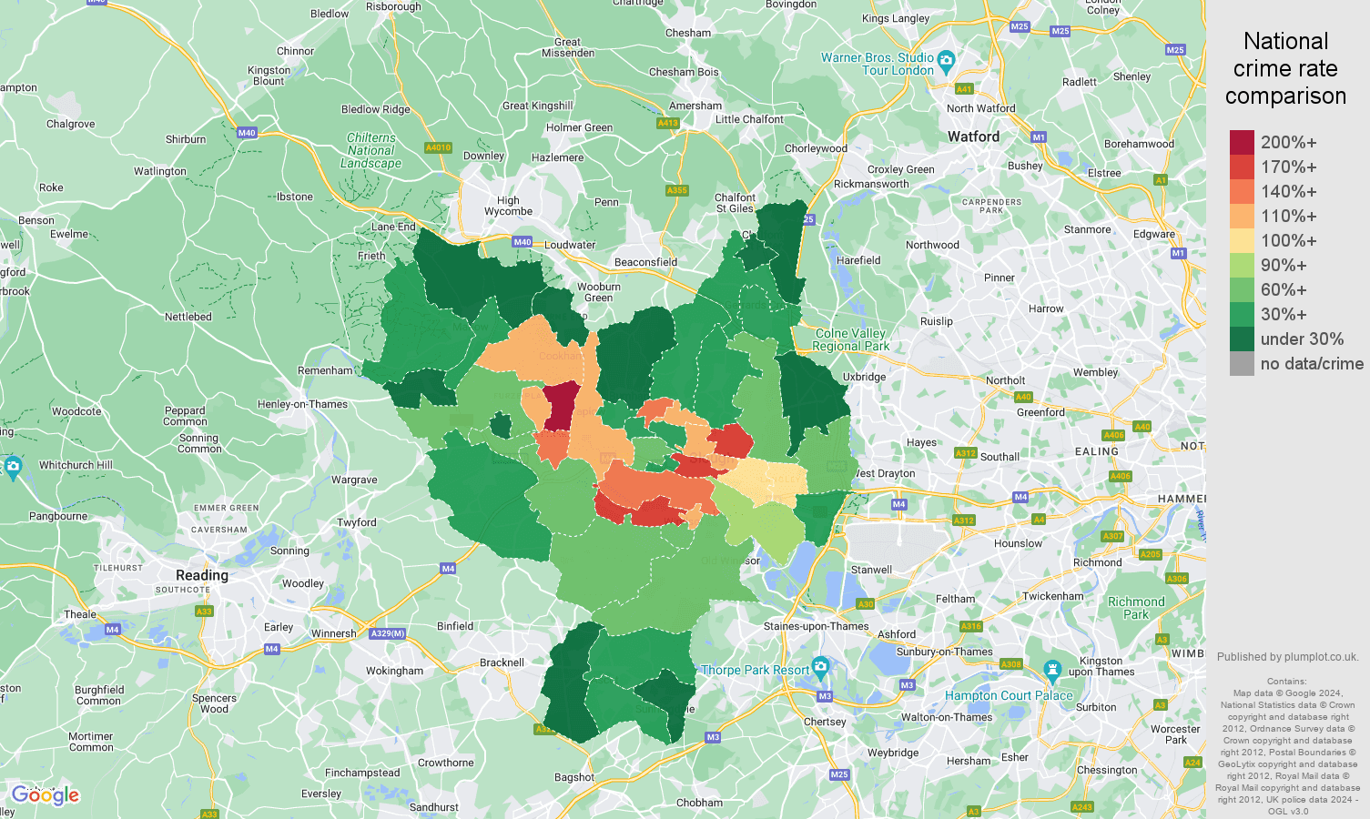 Slough drugs crime rate comparison map