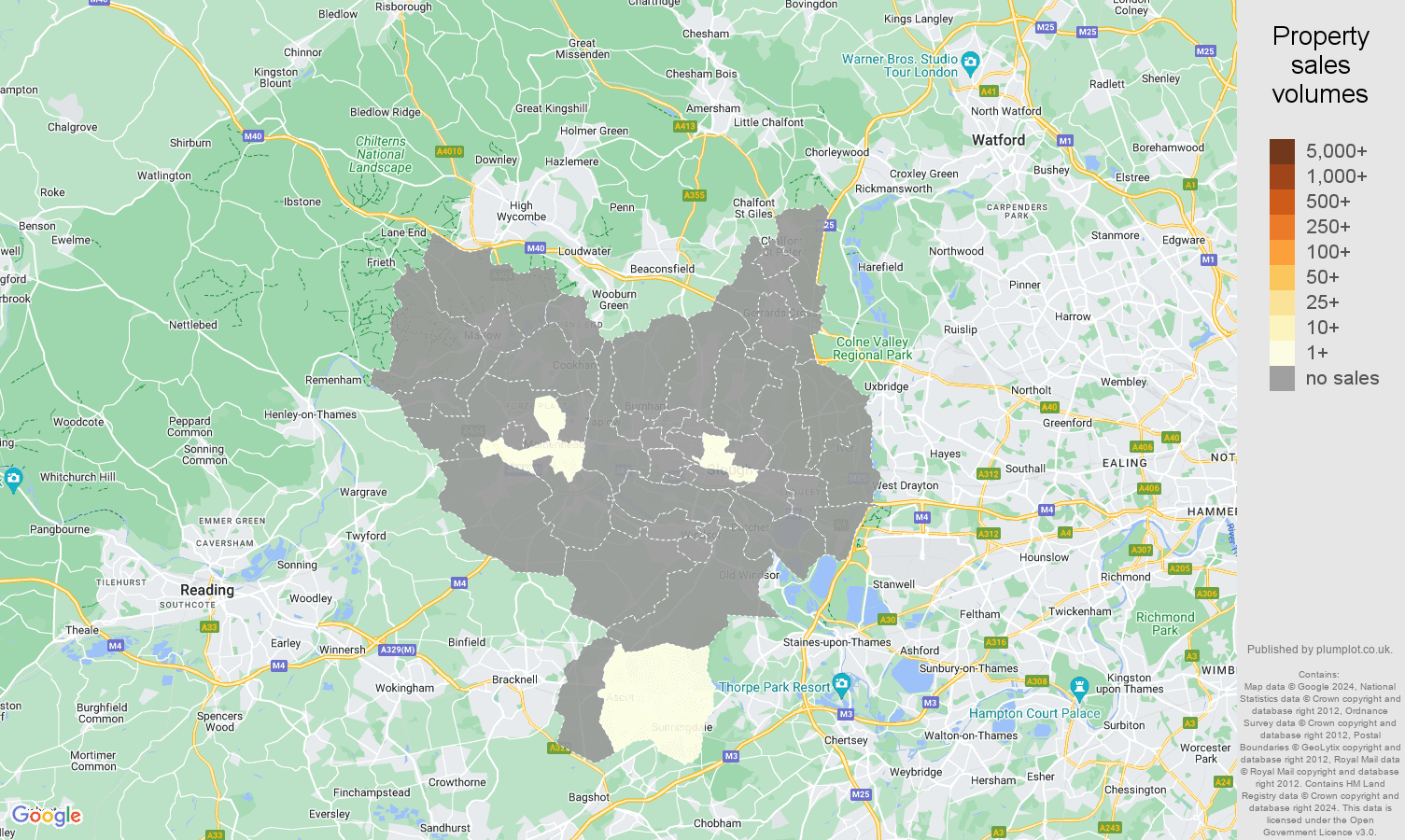 Slough map of sales of new properties