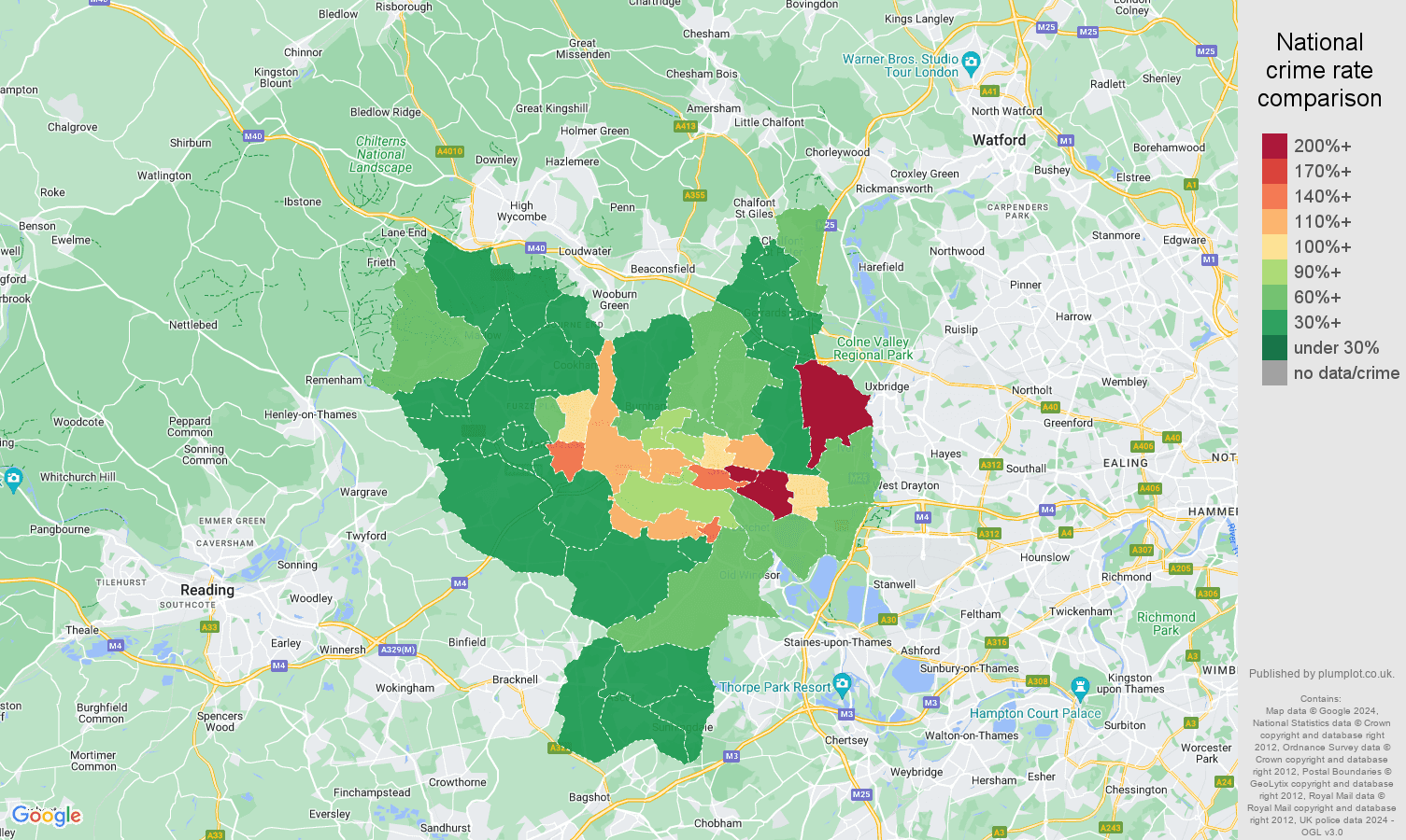 Slough other theft crime rate comparison map
