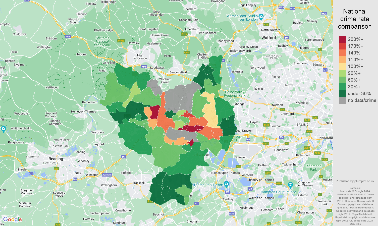 Slough possession of weapons crime rate comparison map