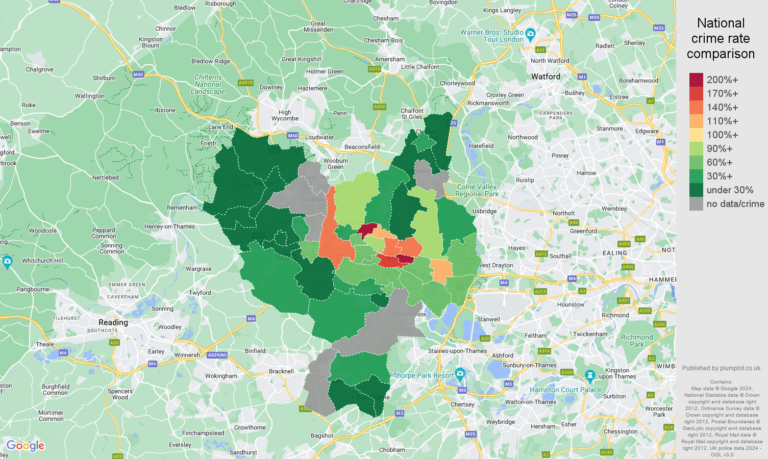 Slough robbery crime rate comparison map