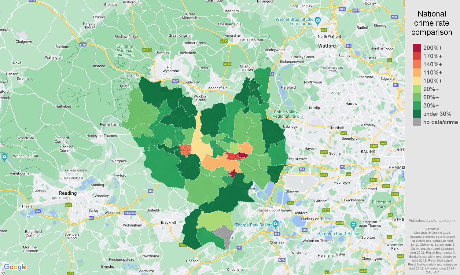 Slough theft from the person crime rate comparison map