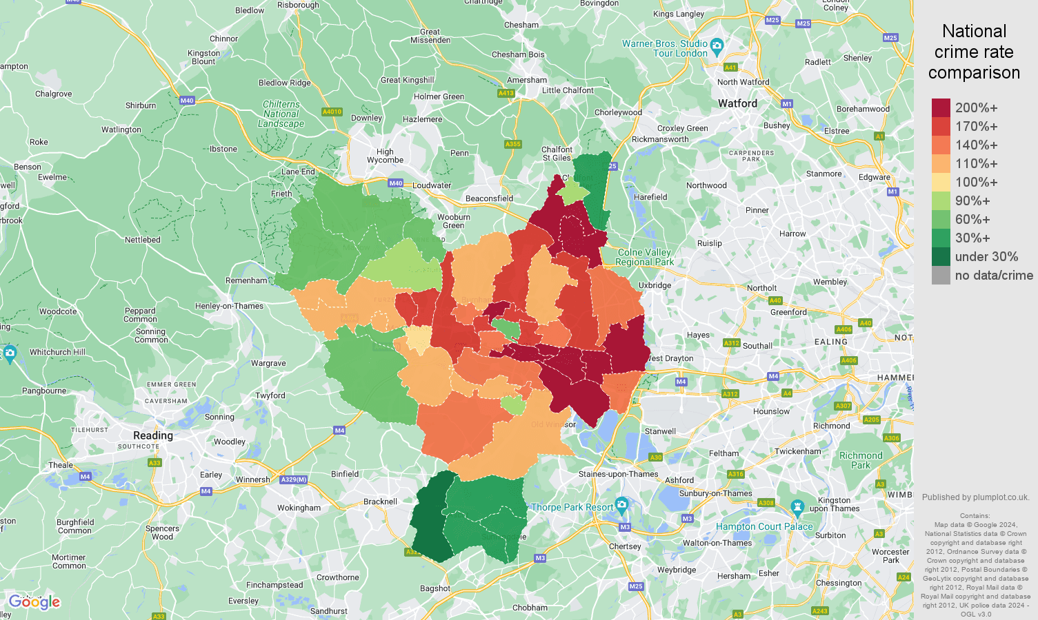 Slough vehicle crime rate comparison map