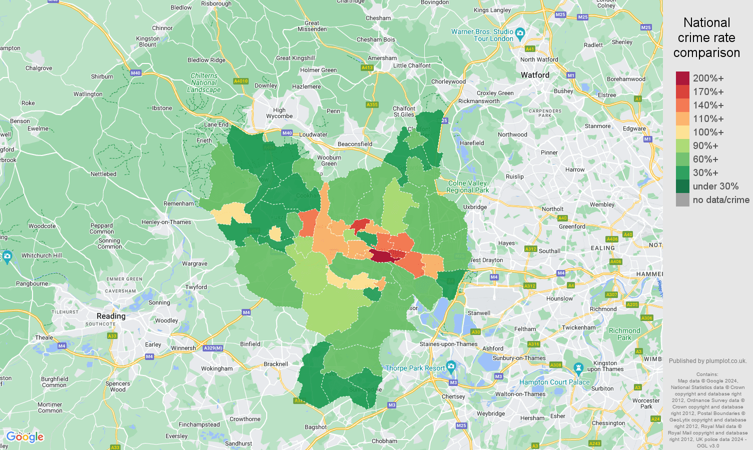 Slough violent crime rate comparison map