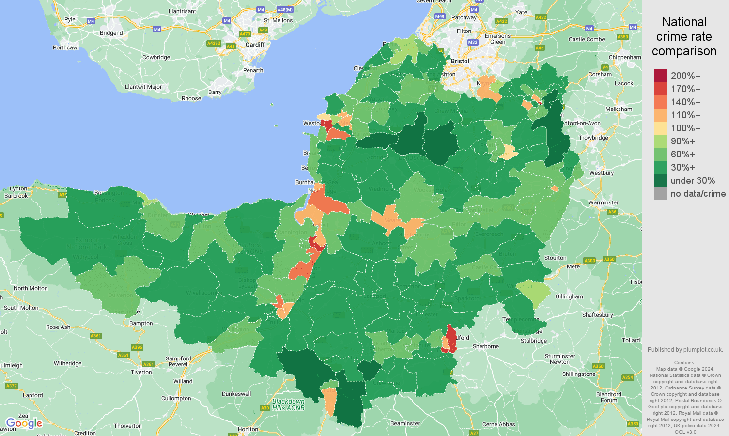 Somerset crime rate comparison map