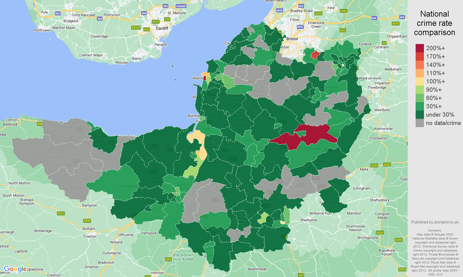 Somerset drugs crime rate comparison map
