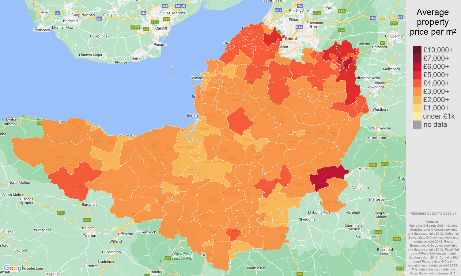 Somerset house prices per square metre map