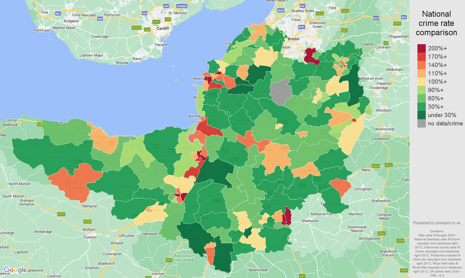Somerset public order crime rate comparison map