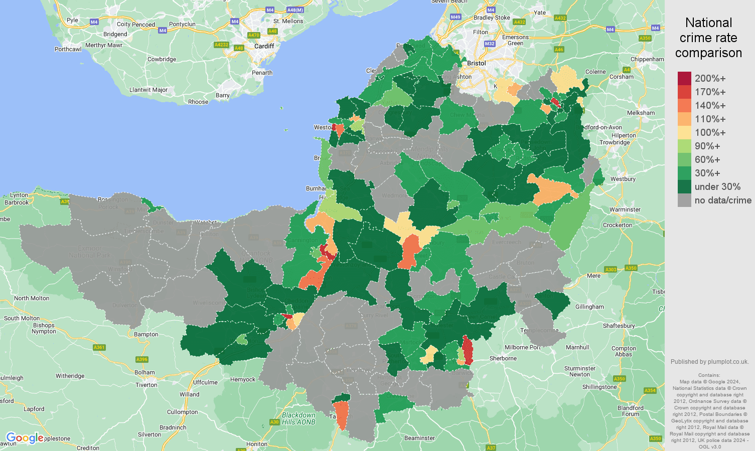Somerset robbery crime rate comparison map