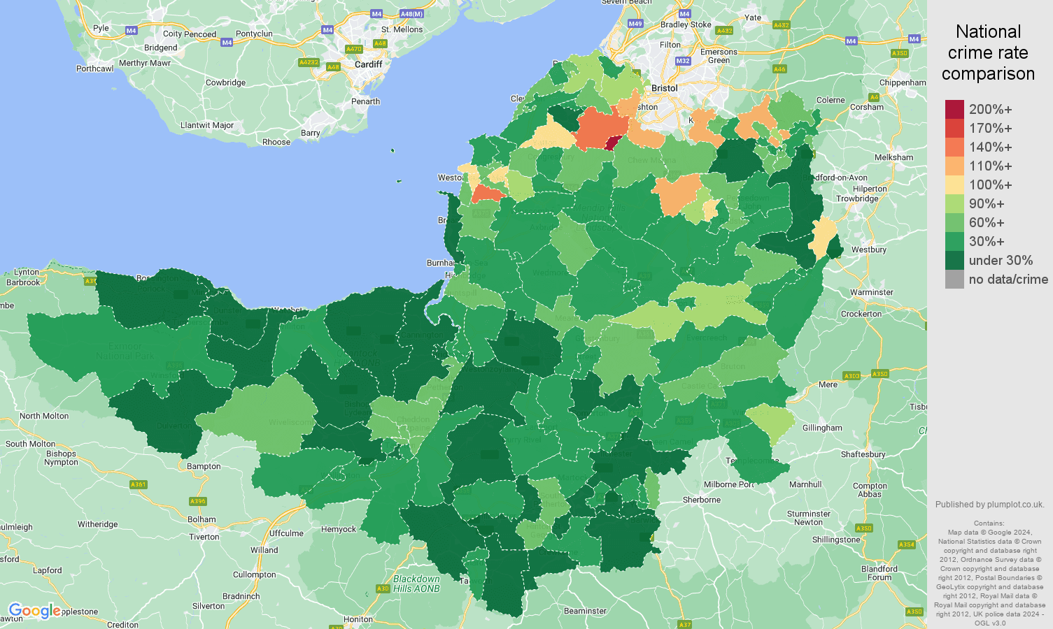 Somerset vehicle crime rate comparison map