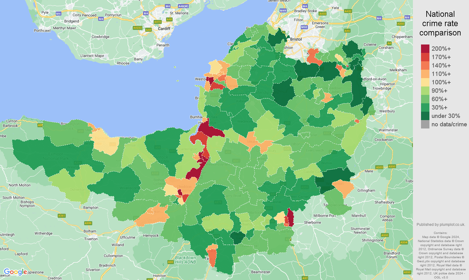 Somerset violent crime rate comparison map