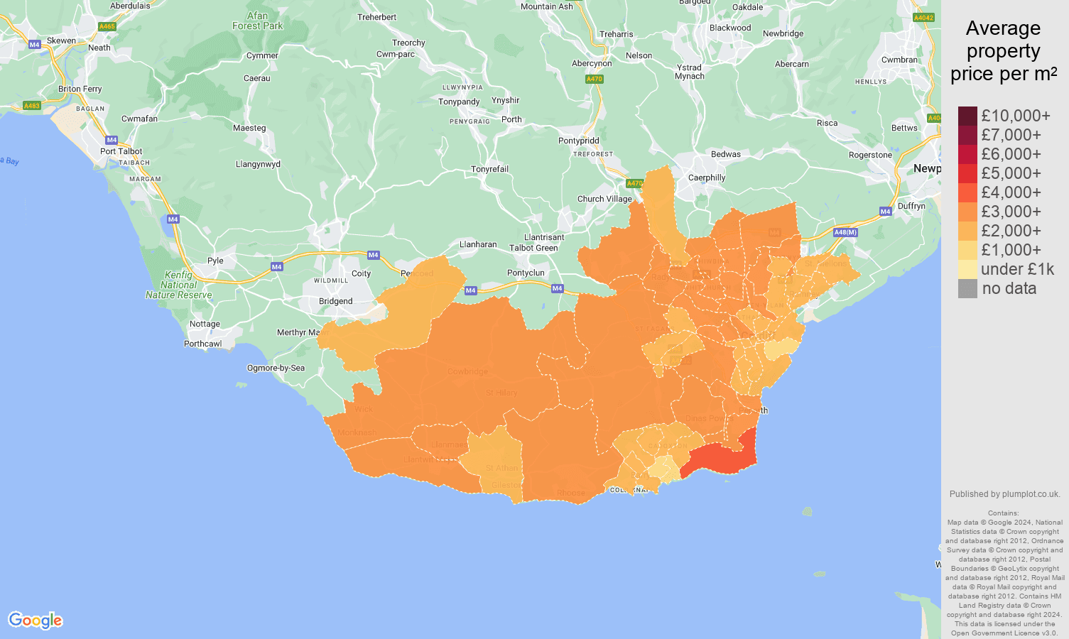 South Glamorgan house prices per square metre map