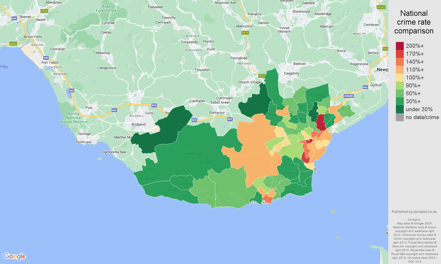 South Glamorgan other theft crime rate comparison map