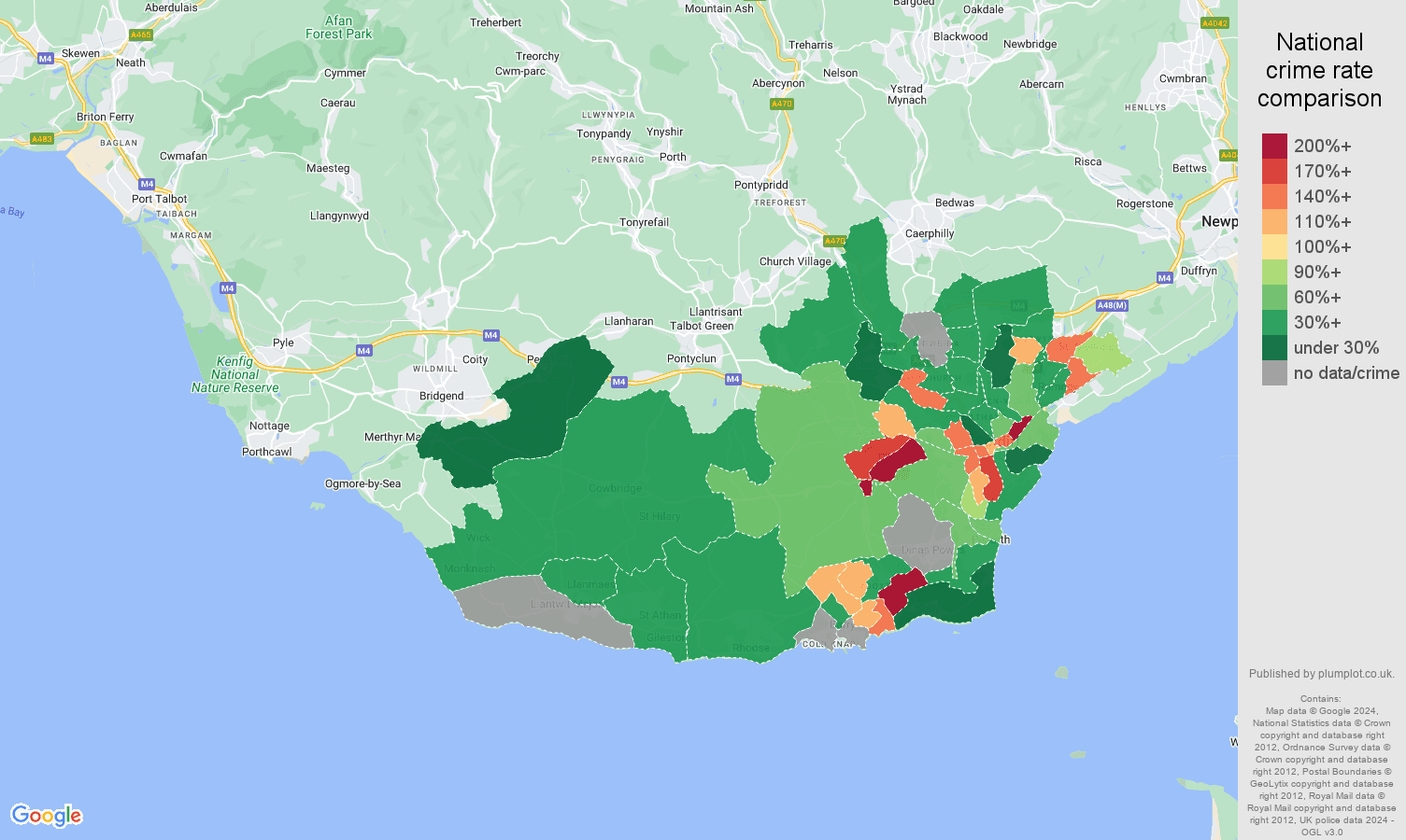 South Glamorgan possession of weapons crime rate comparison map