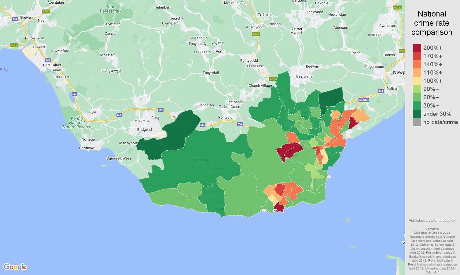 South Glamorgan violent crime rate comparison map