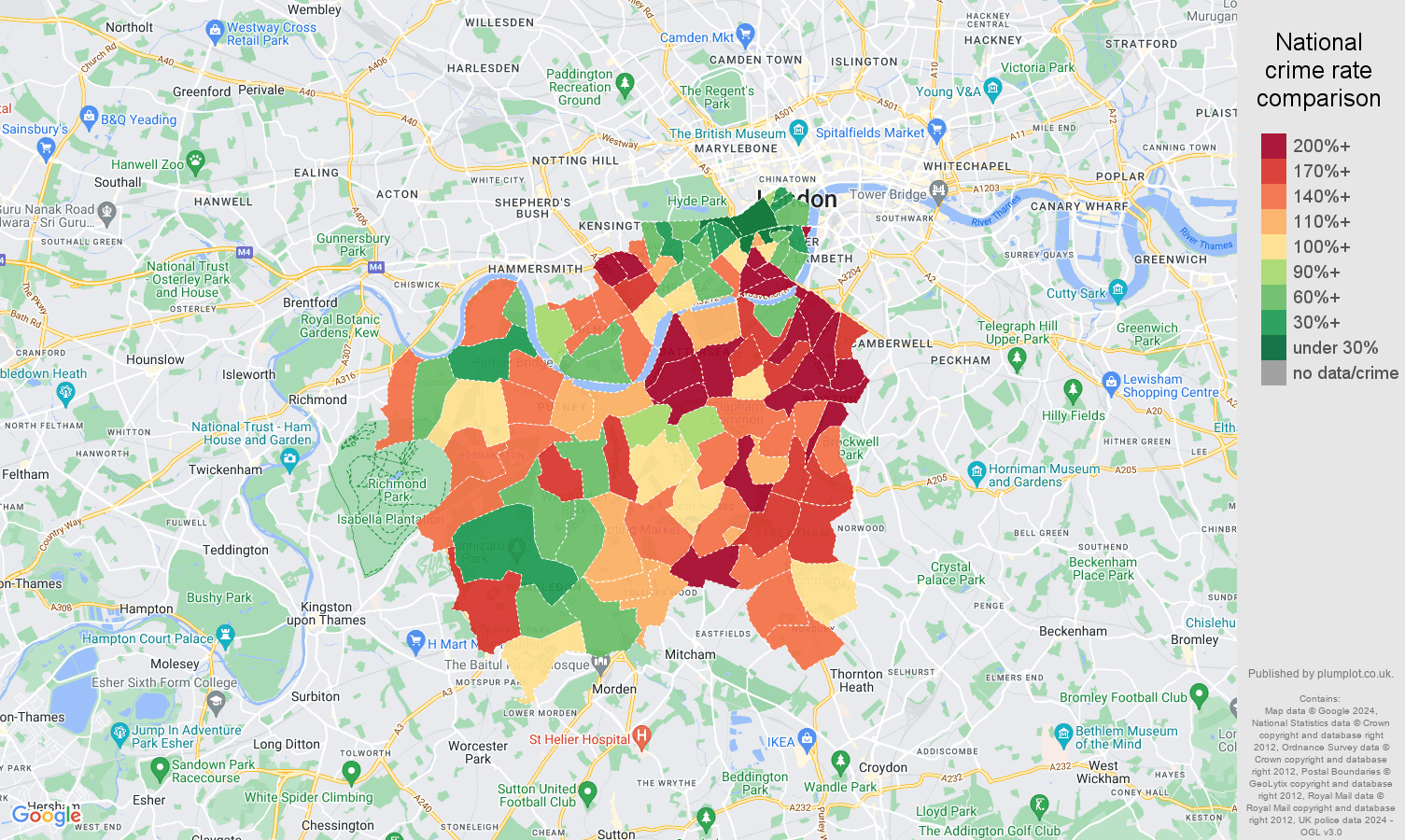 South West London antisocial behaviour crime rate comparison map