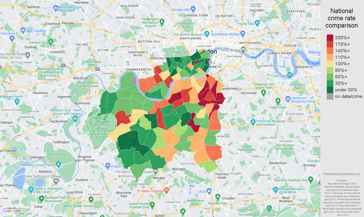 South West London drugs crime rate comparison map