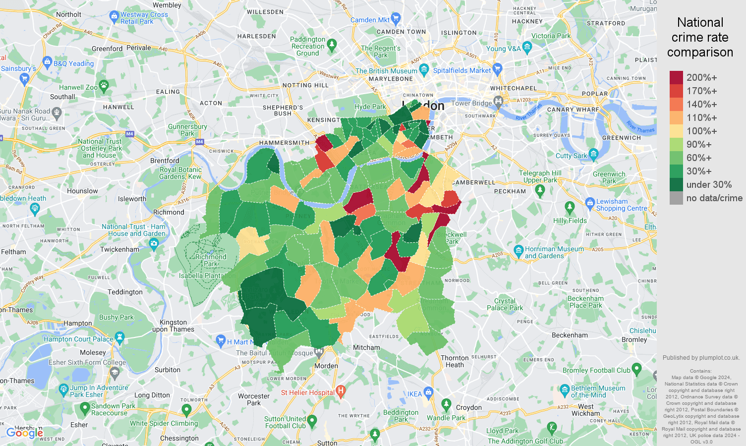 South West London public order crime rate comparison map