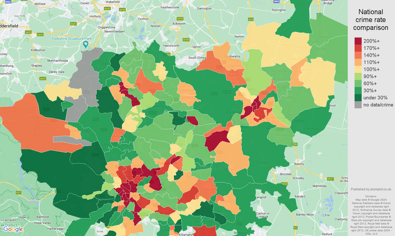 South Yorkshire drugs crime rate comparison map