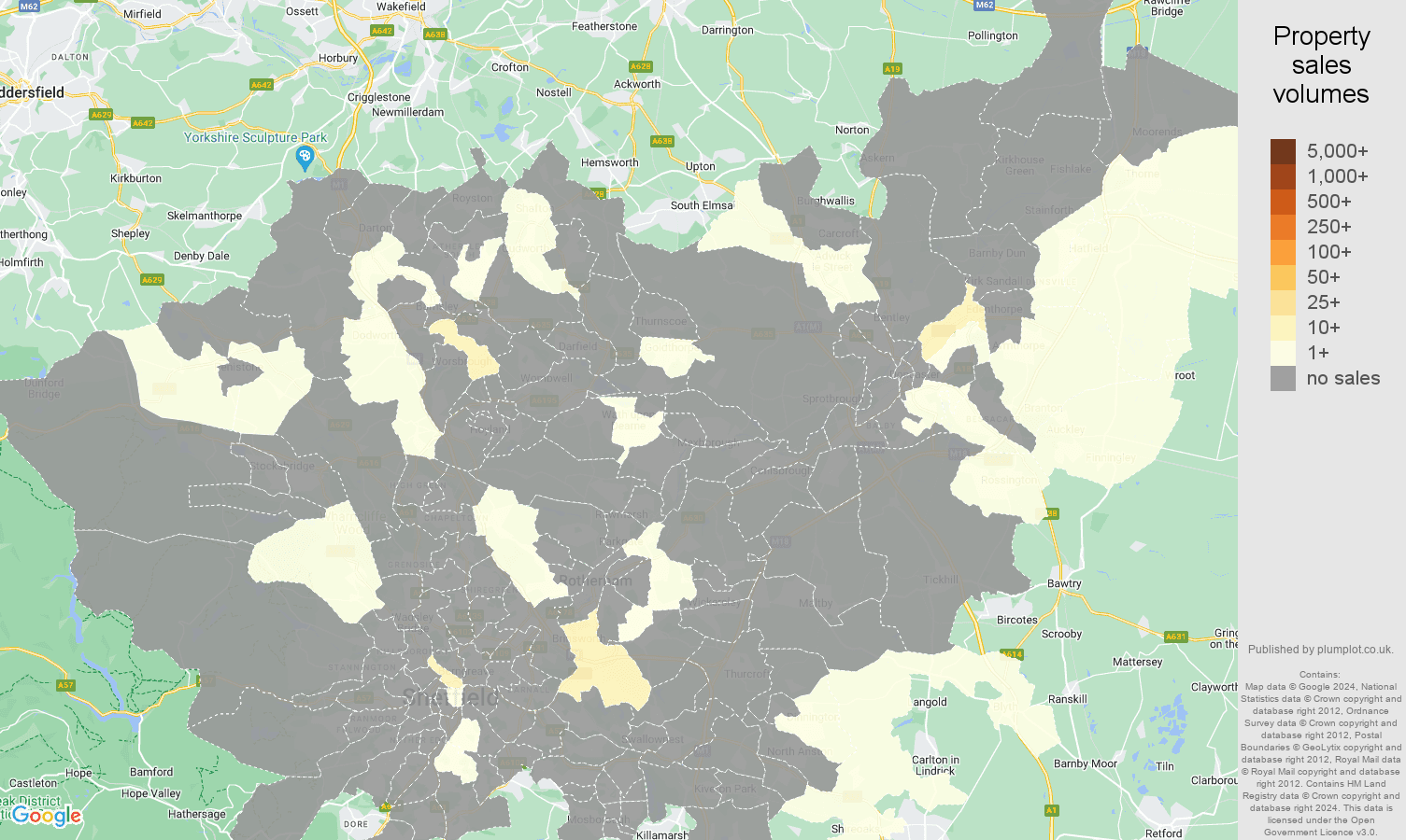 South Yorkshire map of sales of new properties