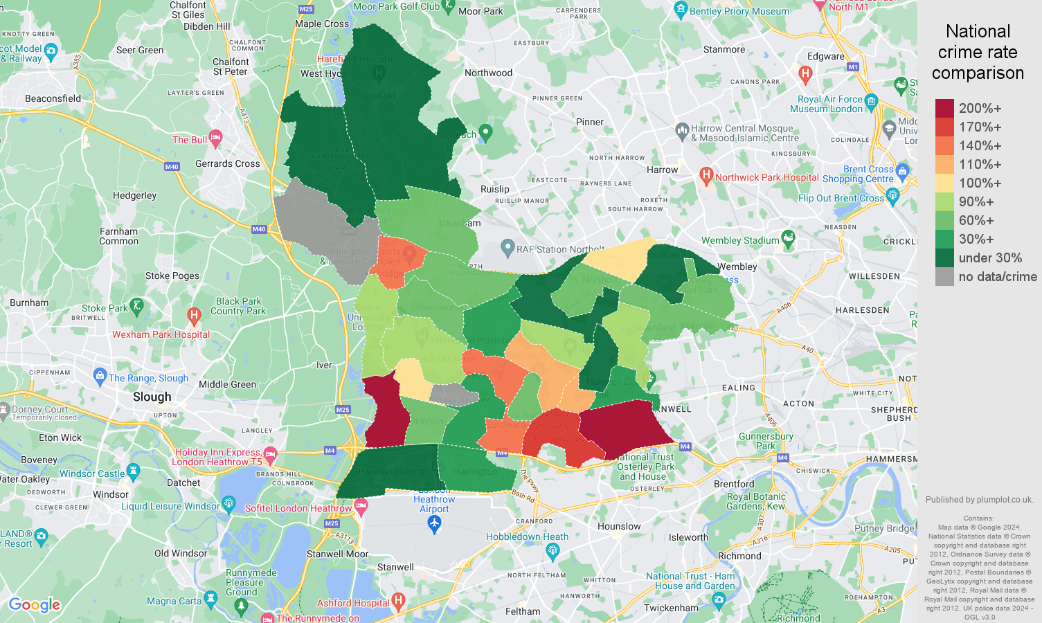 Southall bicycle theft crime rate comparison map