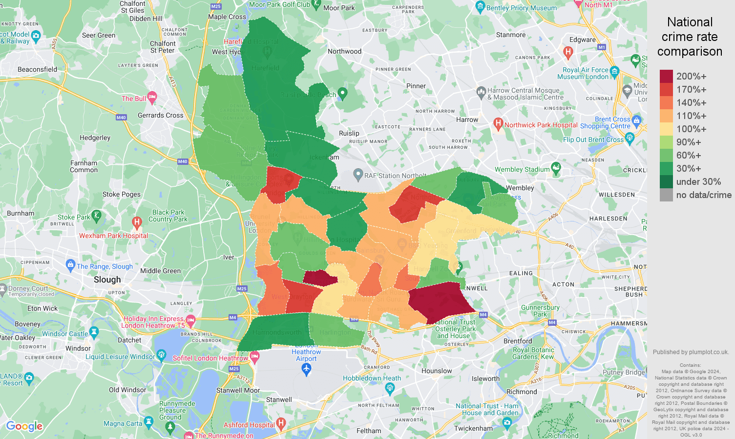 Southall drugs crime rate comparison map