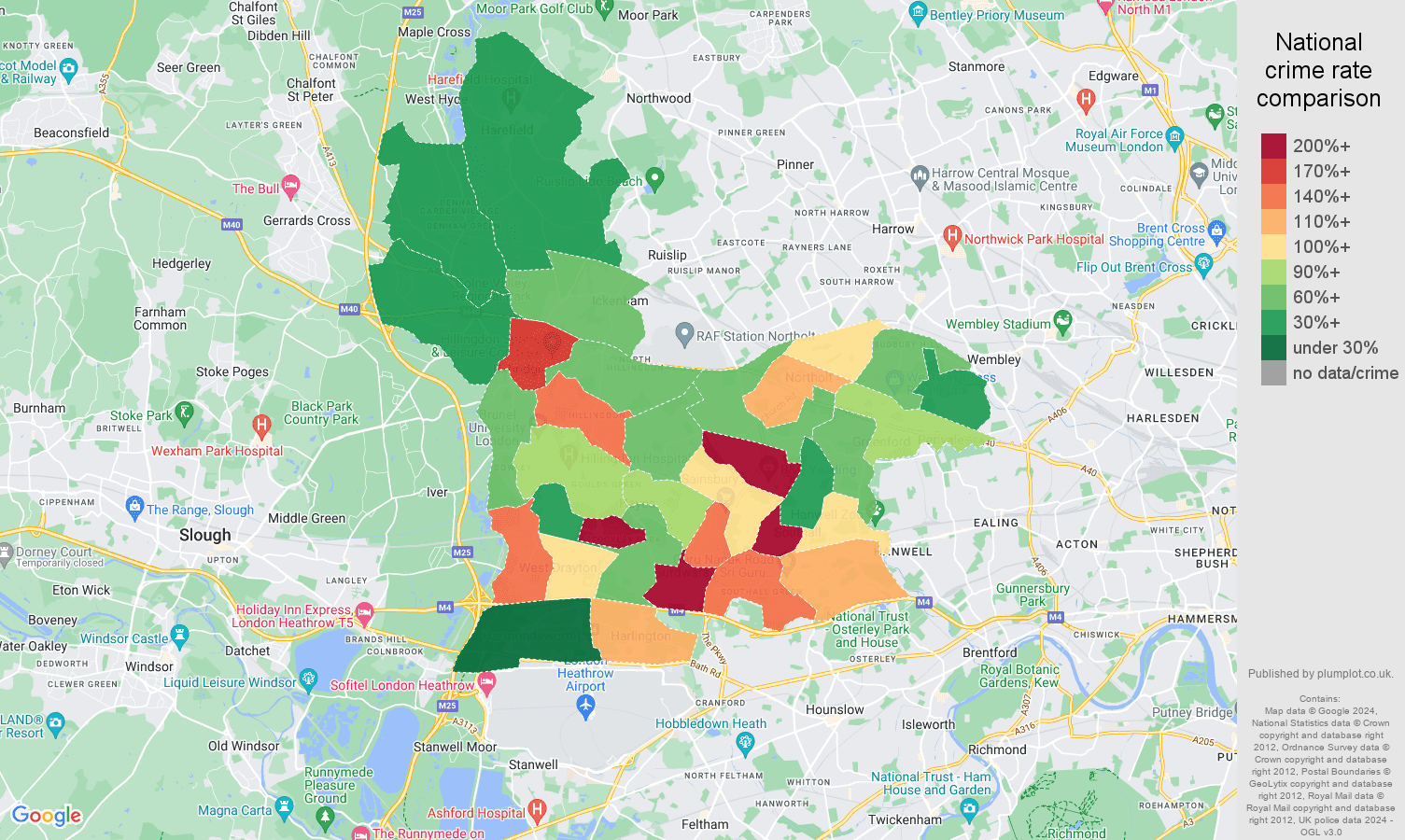 Southall other theft crime rate comparison map