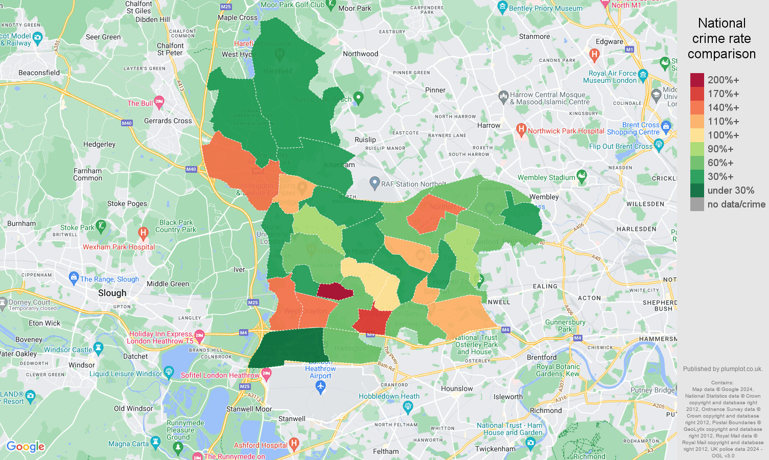 Southall public order crime rate comparison map