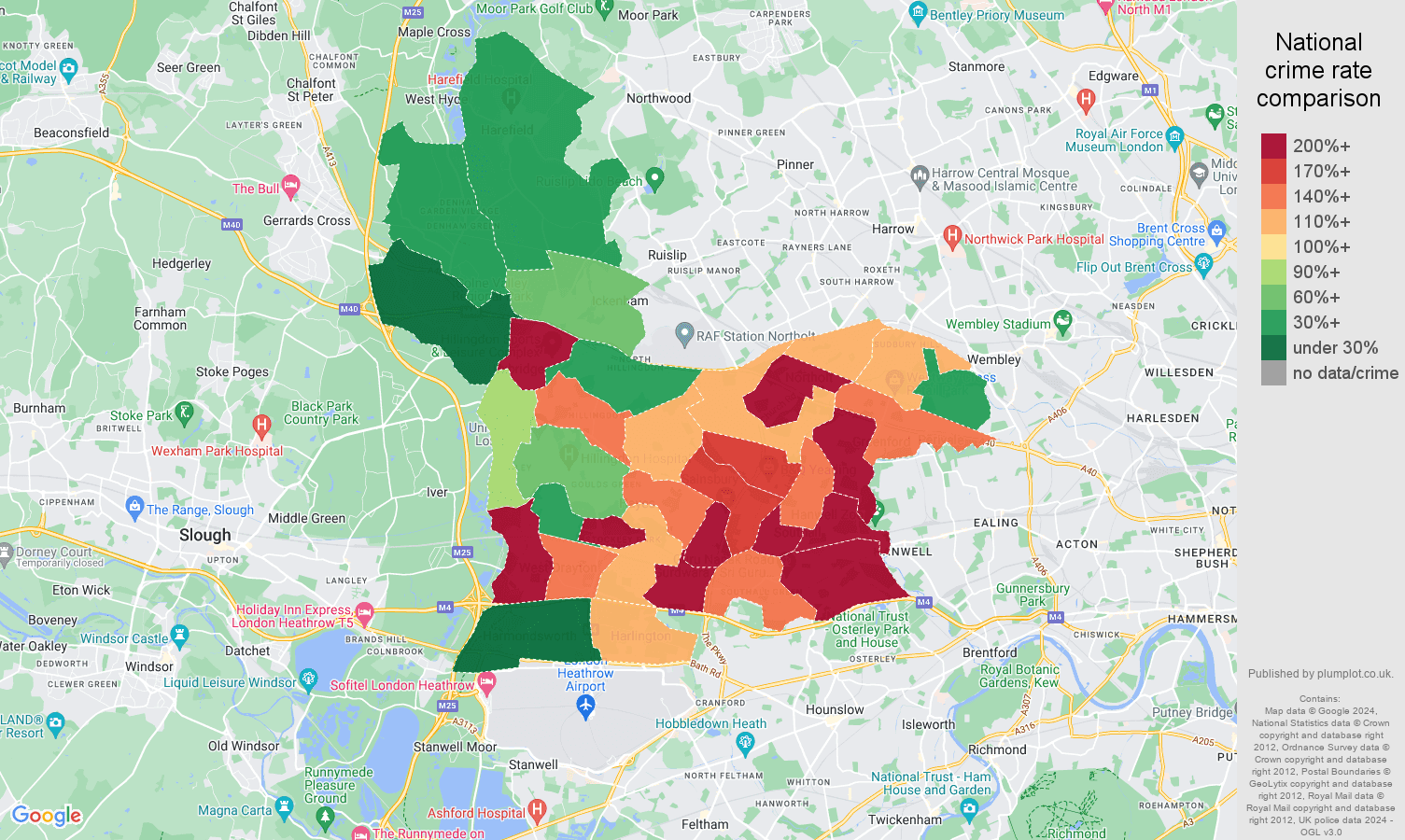 Southall robbery crime rate comparison map
