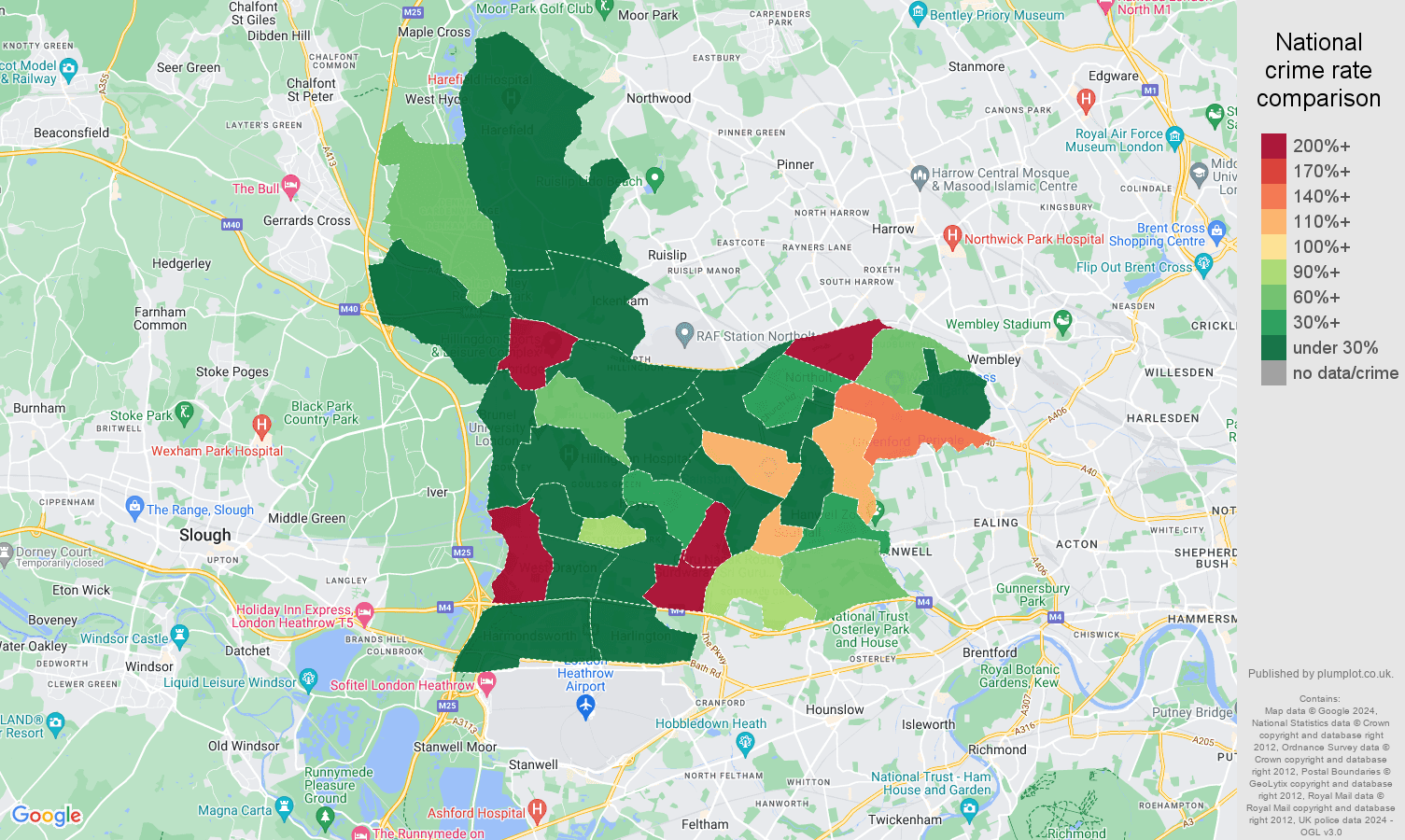 Southall shoplifting crime rate comparison map