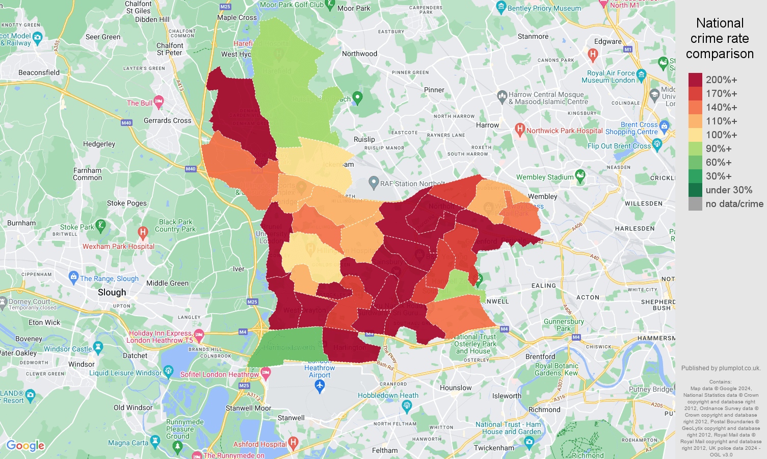 Southall vehicle crime rate comparison map