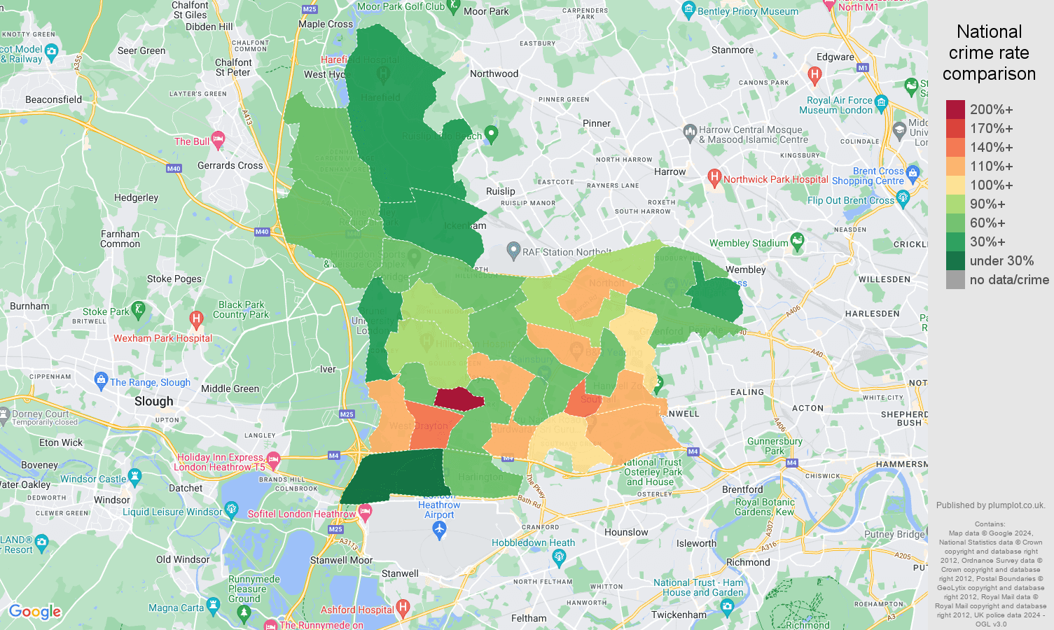Southall violent crime rate comparison map