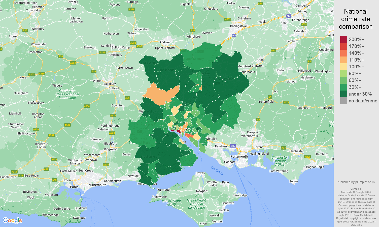 Southampton antisocial behaviour crime rate comparison map