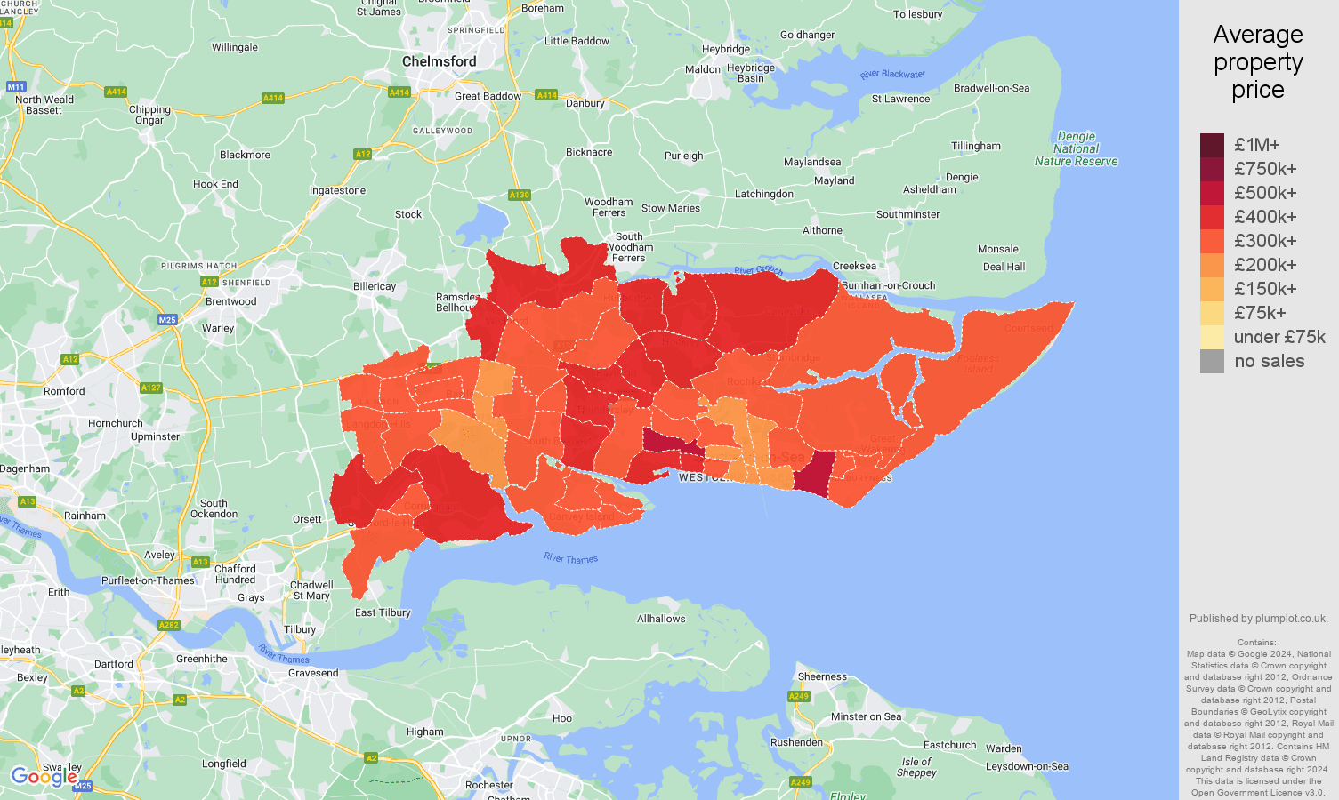 Southend on Sea house prices map