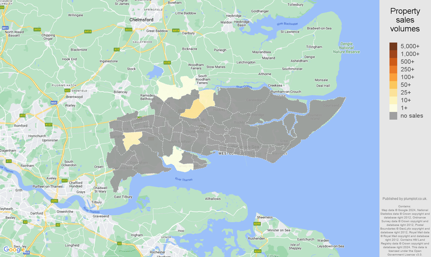 Southend on Sea map of sales of new properties