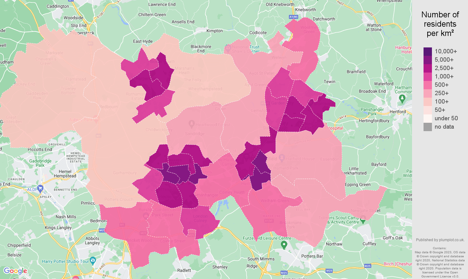 StAlbans population stats in maps and graphs.