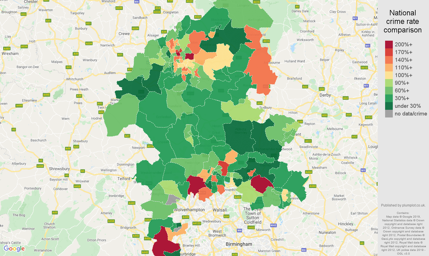 Staffordshire other crime rate comparison map