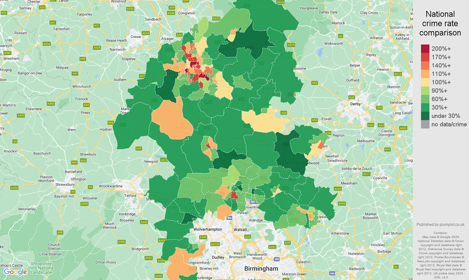 Staffordshire public order crime rate comparison map